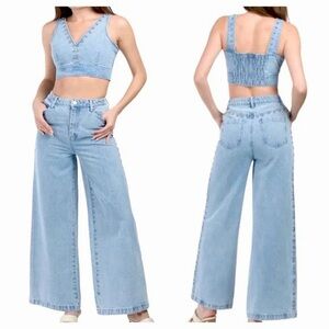NWT size 2 sold out House of Harlow 1960 2pc Studded Denim Bralette & Pants Set